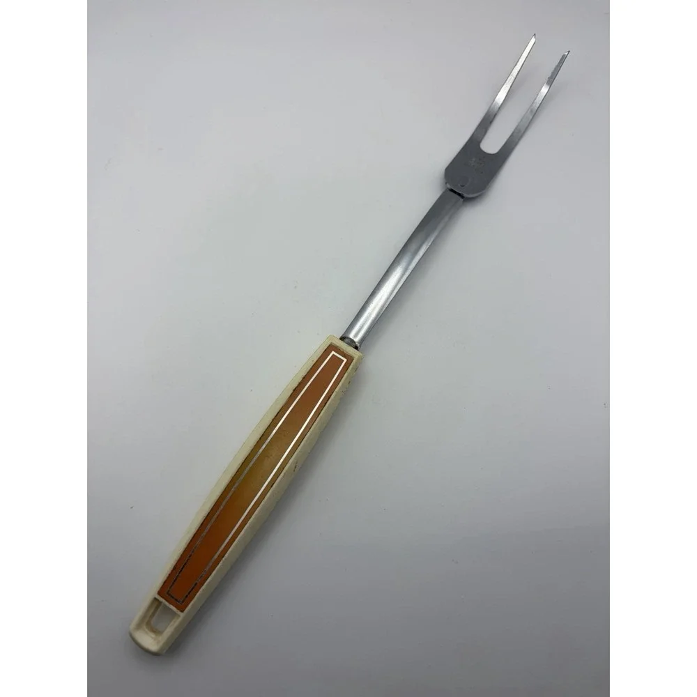 Ekco Chromium Plated Serving Fork White Plastic Handle 70's Orange Insert